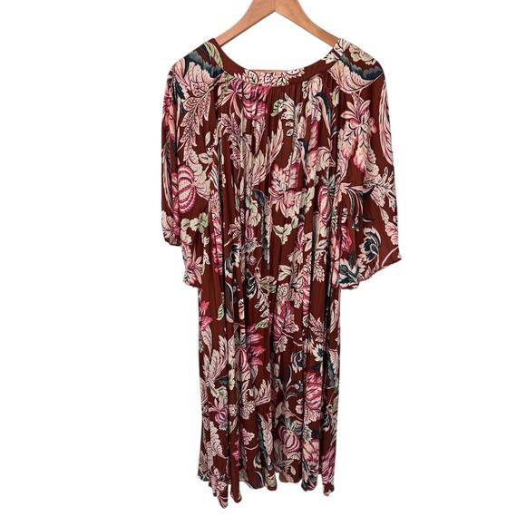 by Anthropologie Leandra Pleated Midi Dress XL Brown Floral Polyester Lined - Picture 7 of 11